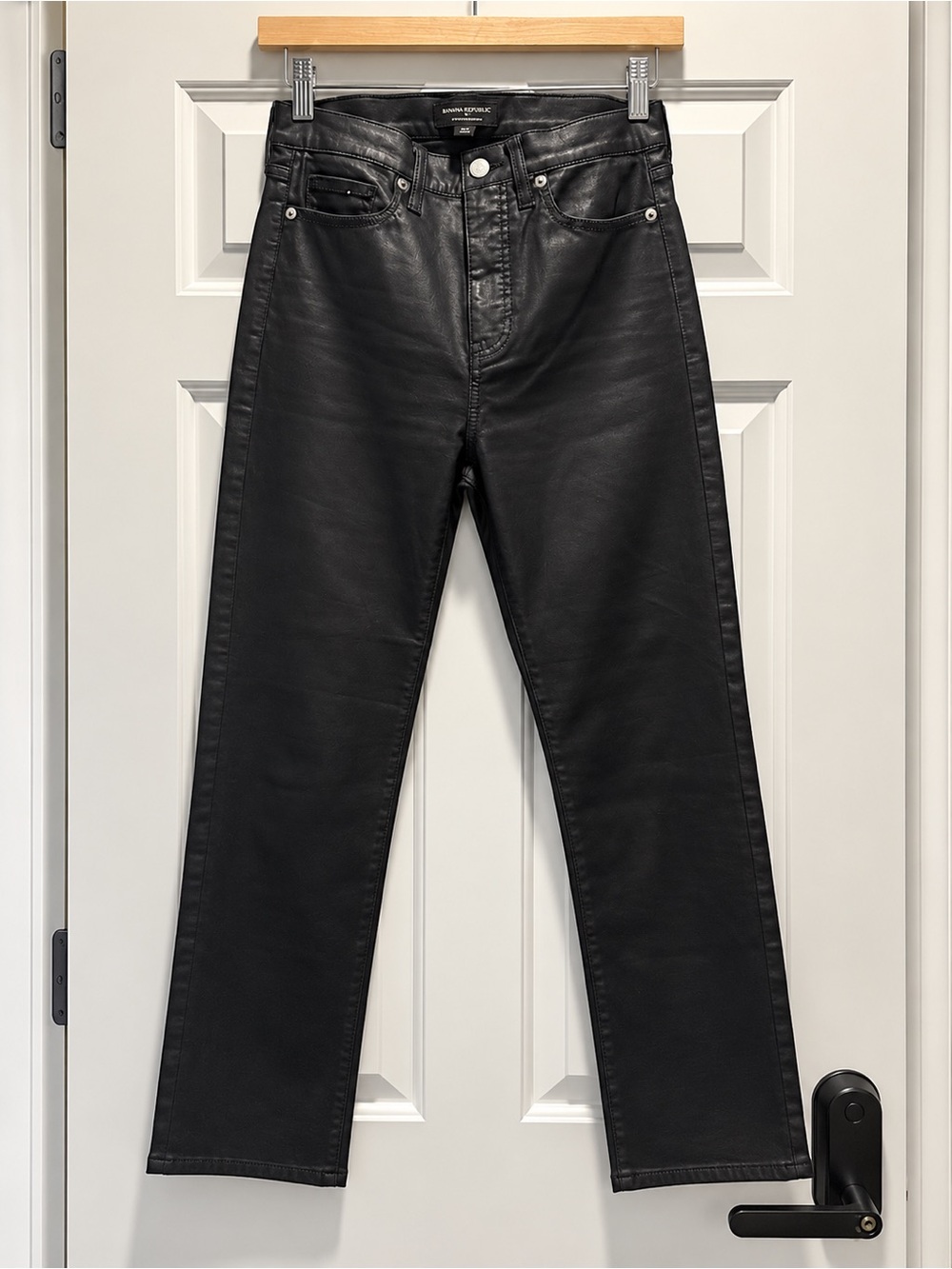 Banana Republic Ultra High Rise Slim Coated Black Pants Petite 28/6 Size 6